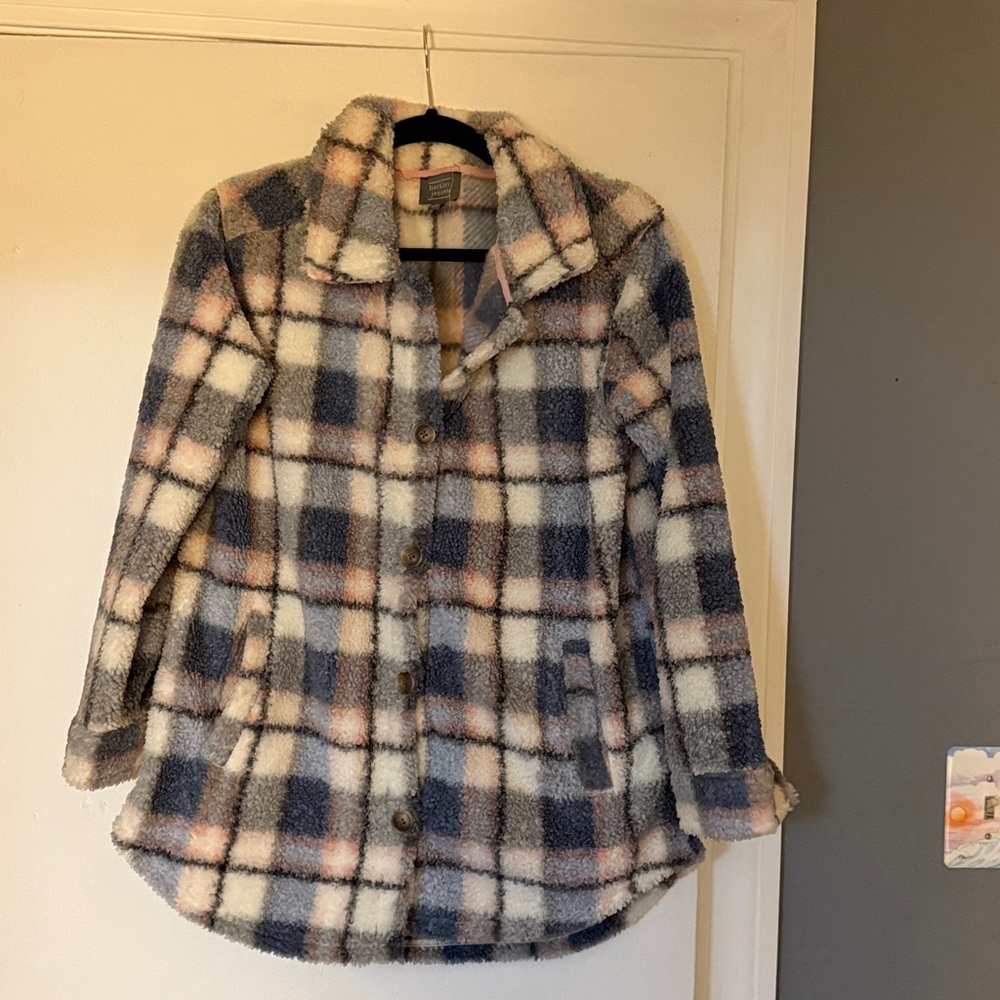Plaid Button-Up Fleece Jacket